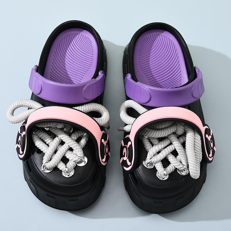 Cute Trend Earphones Hole Shoes Women's Slippers Summer Toe Shoes Personalized Wear Girls Beach Shoes Cool Slippers