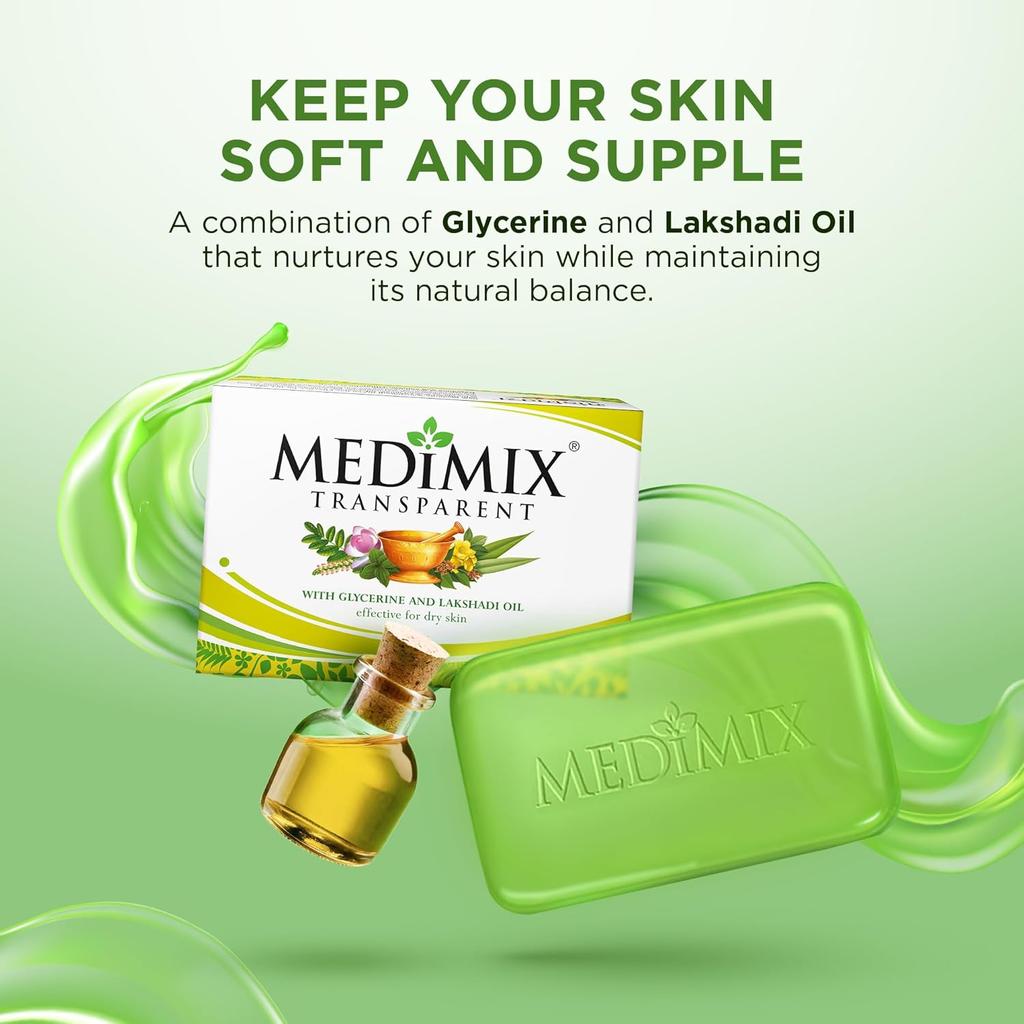 Medimix Transparent Ayurvedic Bathing Bar Soap 125g | Herbal Moisturizing Glycerine Soap With Lakshadi Oil For Dry & Sensitive Skin