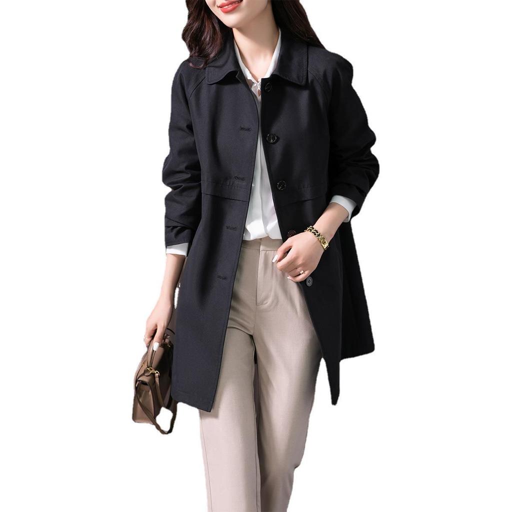Temperament trench coat women's medium and long spring new high-end thin straight jacket