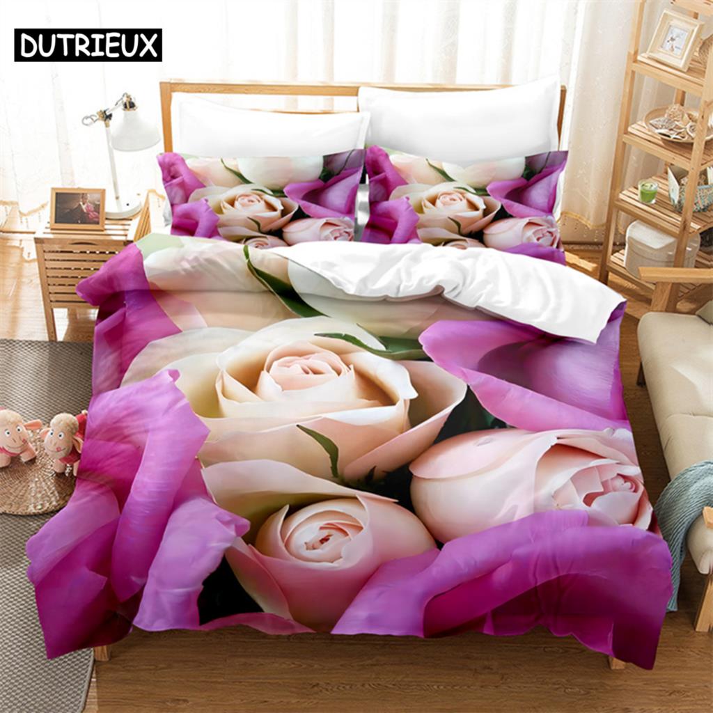 Luxury Rose Queen Bedding Set Duvet Cover Set Bedding Comforter Bedding Sets Bed Linen King Size Duvet Cover Bedding Set