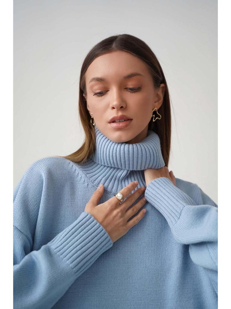 Autumn/Winter 2024 Solid Color High-Neck Casual Loose Knit Sweater