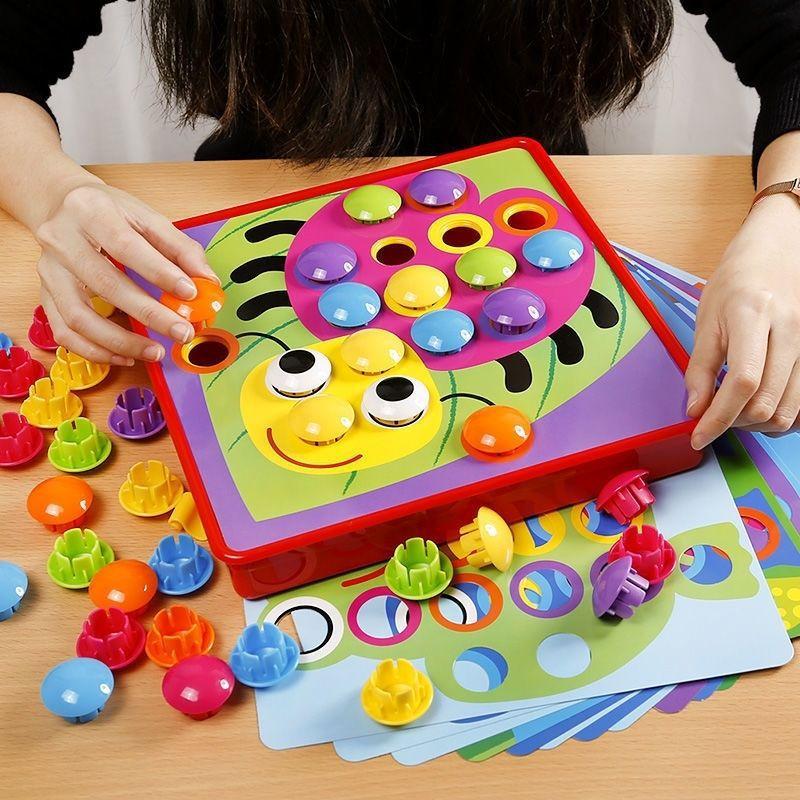 Mushroom Nail Puzzle Children's Toys, Large-particle Button Patchwork Board, Early Education Puzzle, Baby Fine Motor Training