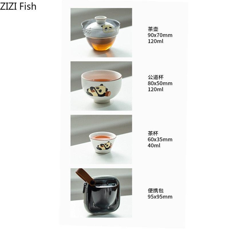 Panda Glass Kung Fu Tea Set Travel Tea Set Chinese Creative Ceramic Quick Cup Portable One Pot Two Cup Tea Ceremony Tea Set