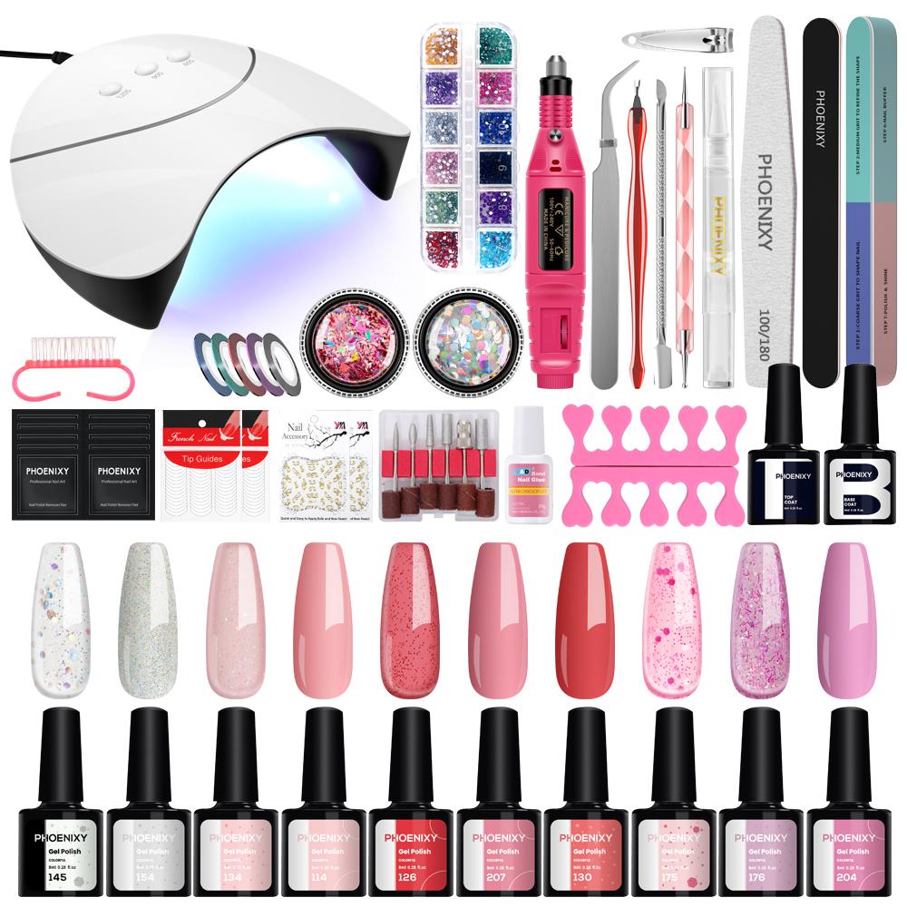 

Маникюрный набор PHOENIXY, набор гель-лаков для ногтей, набор полуперманентных лаков, набор гель-лаков с УФ-лампой 36 Вт, полный набор, все для маникюра
