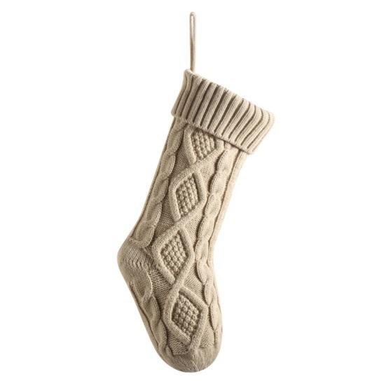 

Рождественский конфетный мешок Вязаный ромбовидный узор Большая вместимость Подарочный мешок Декоративные носки хаки