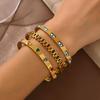 Geometric Gold & Gem Heart Bracelet Set for Women - Stackable Stainless Steel Evil Eye Jewelry