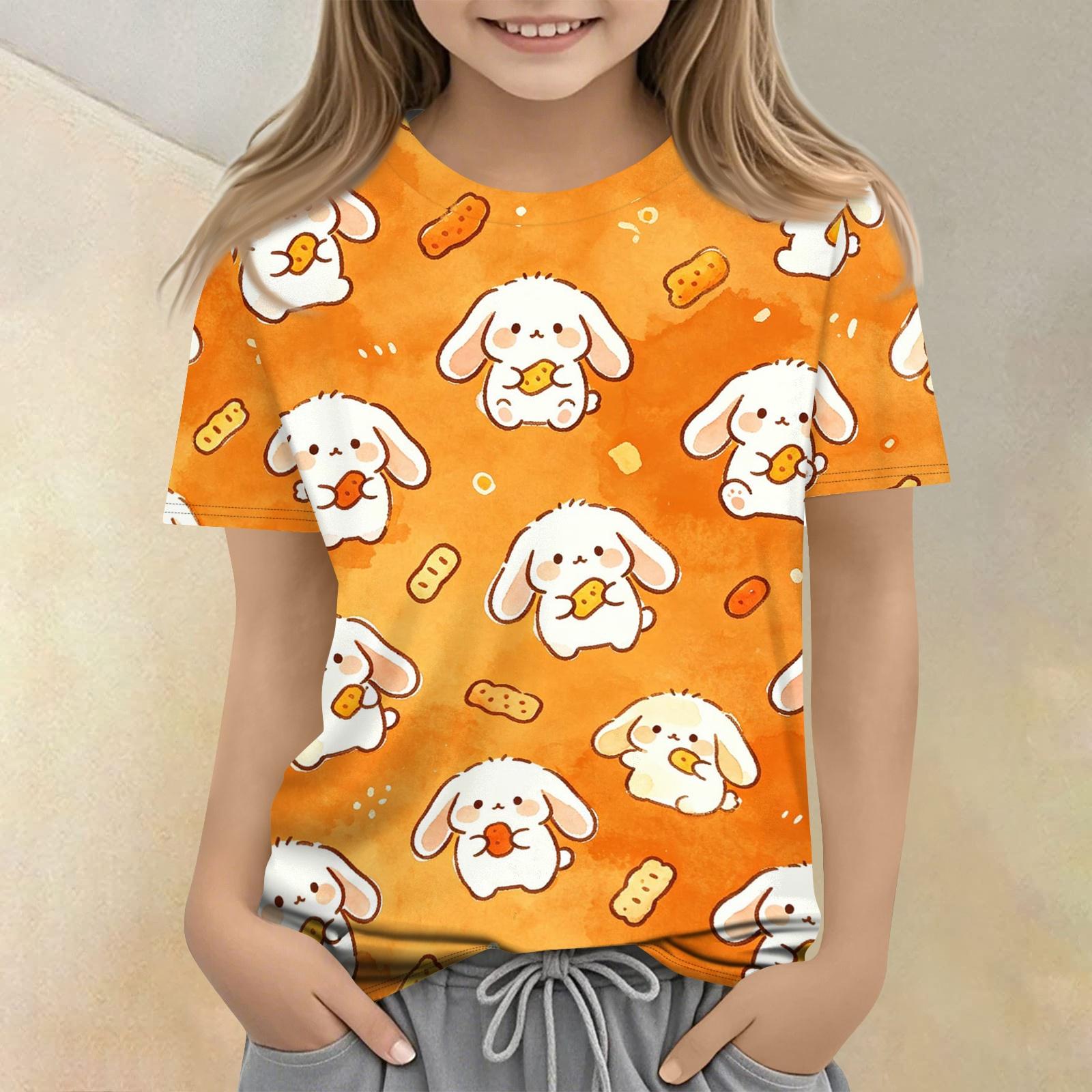 

Kids Animal Print Short Sleeve T Shirt Casual Loose Fit Crew Neck Tee Top for Boys and Girls Soft Comfortable Fabric 160 шафрановий