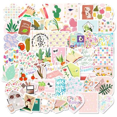 50 Self-Created Small Fresh Graffiti Decorative Stickers Girl Pink Flower Plants Non-Repeating Waterproof Stickers