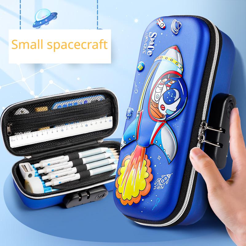 Large Capacity Children's Password Lock Stationery Box, Primary School Pencil Box, Cartoon 3D Three-dimensional Stationery Box, Christmas Gift