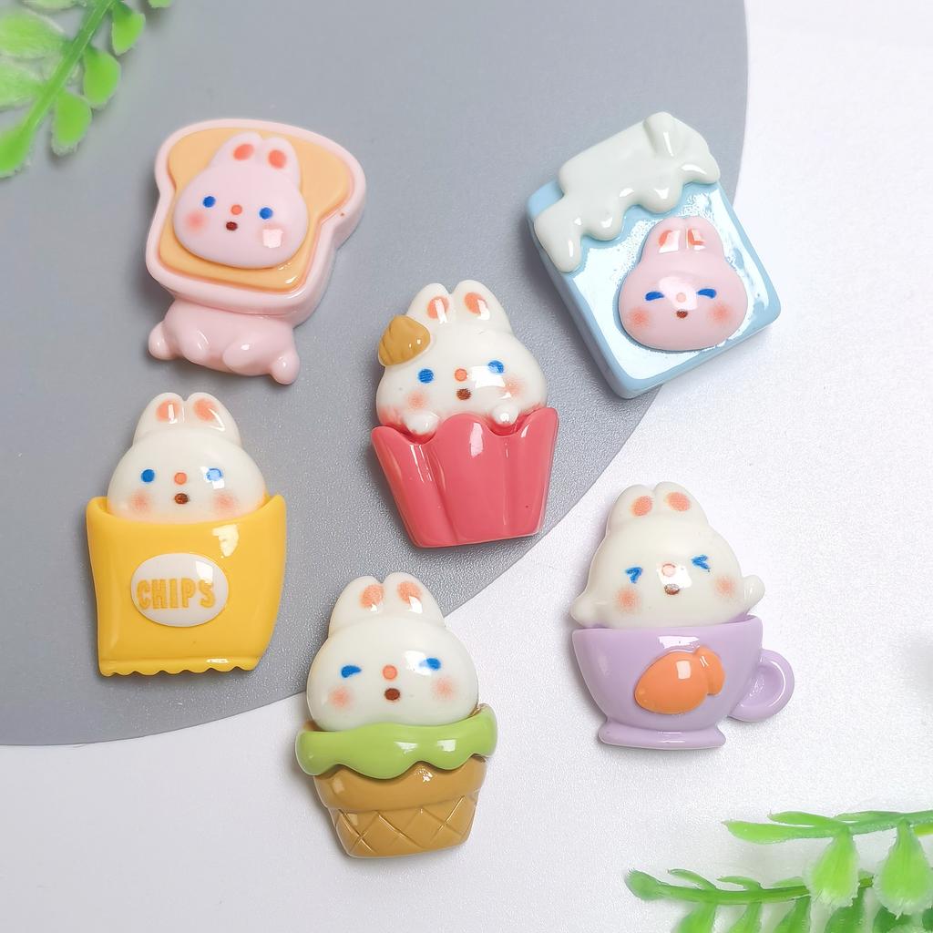 Cute Cartoon Animal Food Resin Charms Flat Back Cabochon Scrapbook for Paper Clips Kawaii Crafts Accessories Phone Slime Charms