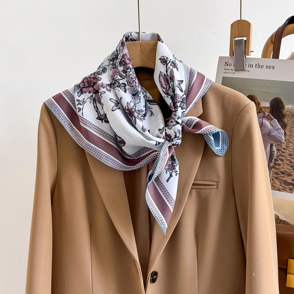 Flower Small Square Scarf 71 Silk Scarf Women's Headscarf Spring and Summer Matching Shirt Professional Decoration Neck Protection Scarf Thin Scarf Ti