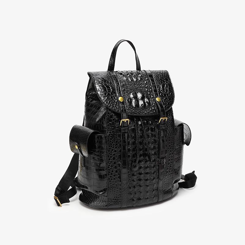 

Кожаный рюкзак унисекс очень большого размера с тиснением под крокодила, противокражный, для путешествий (2025) чёрный