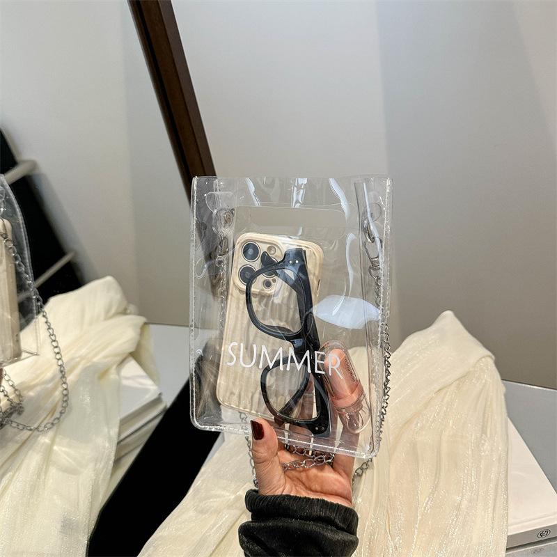 Nischen-transparente perlmuttfarbene Handytasche für Damen, Sommer, hochwertige, modische Schulterkette, Umhängetasche, kleine quadratische Tasche