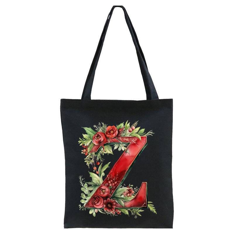 26 English letters A-Z floral print student canvas bag fashion portable shopping bag shoulder bag