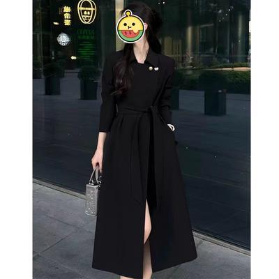 Autumn and Winter New High-end Hepburn Style Slim Solid Color High-end Belted Woolen Jacket