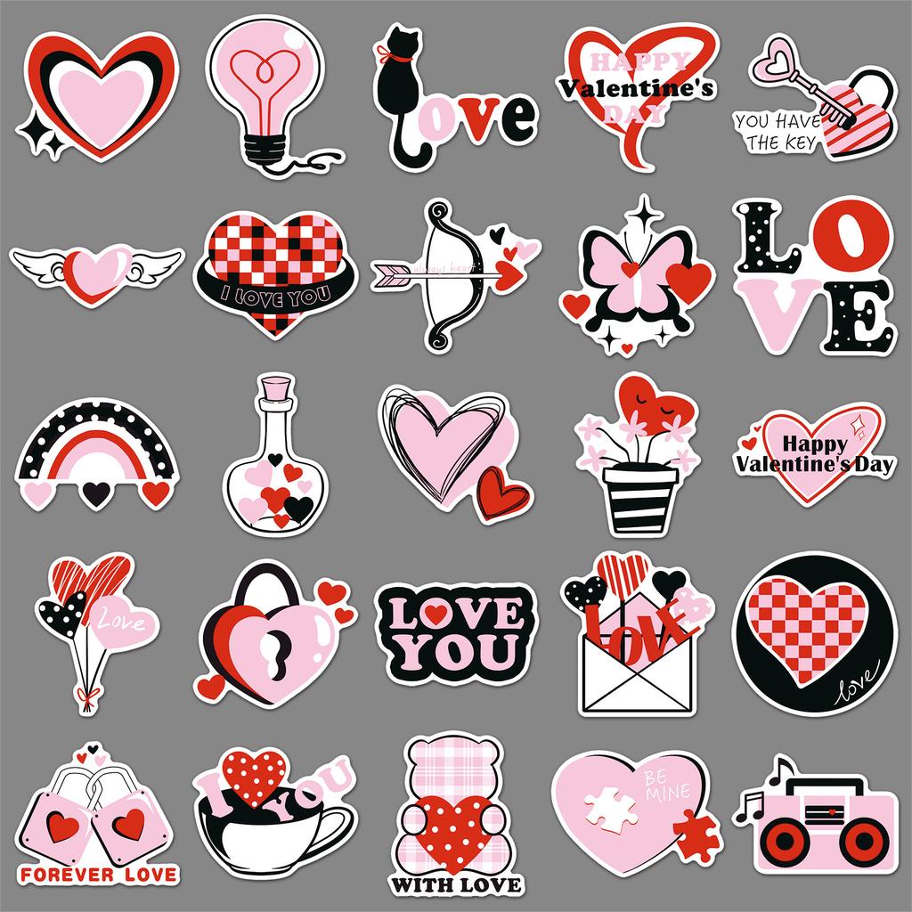 50 Black Pink Valentine's Day Graffiti Stickers Hand-painted Non-infringement Festival Decoration Mobile Phone Case Suitcase Stickers
