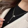 Tassel Camellia Necklace Female, Light Luxury Full Diamond Flower Pendant Water Drop Long Sweater Chain