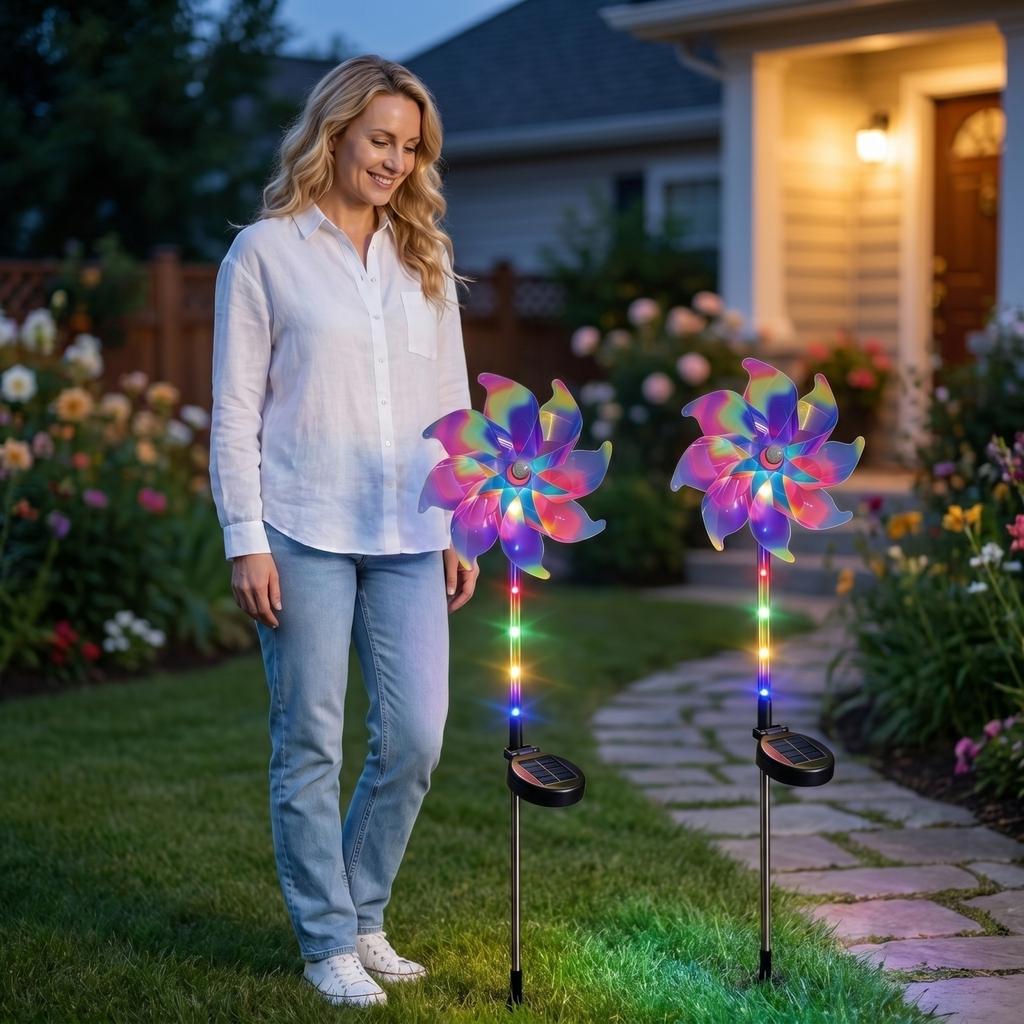 Solar Powered Windmill Garden Light Outdoor Waterproof Lawn Stake Light with LED for Yard Pathway Landscape Decoration