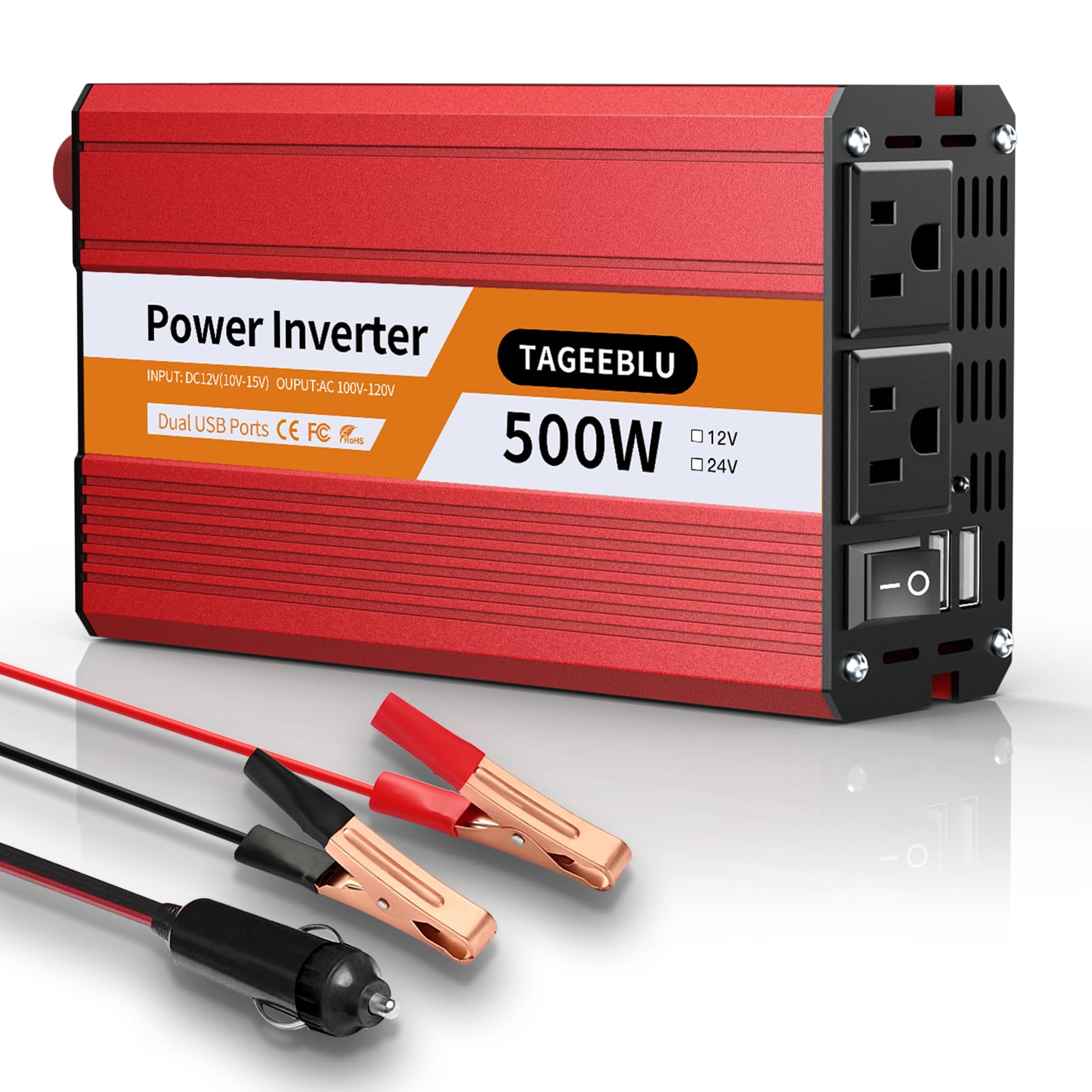 

TAGEEBLU 500 Вт 12 В к прикуривателю Преобразует постоянный ток 12 В в переменный Включает 2 USB Автомобильный инвертор только для 12 В Инвертор, 100 В, Розетка, 100 В, Порты,