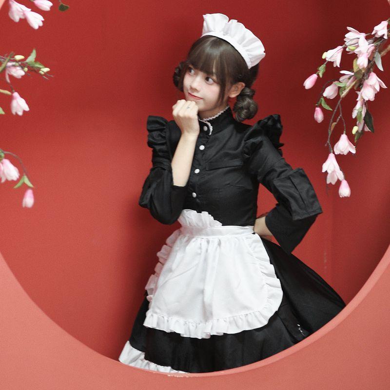 Chinese Style Kung Fu Maid Outfit for Women, Plus-Size Long-Sleeve Maid Cosplay Costume Performance Outfit