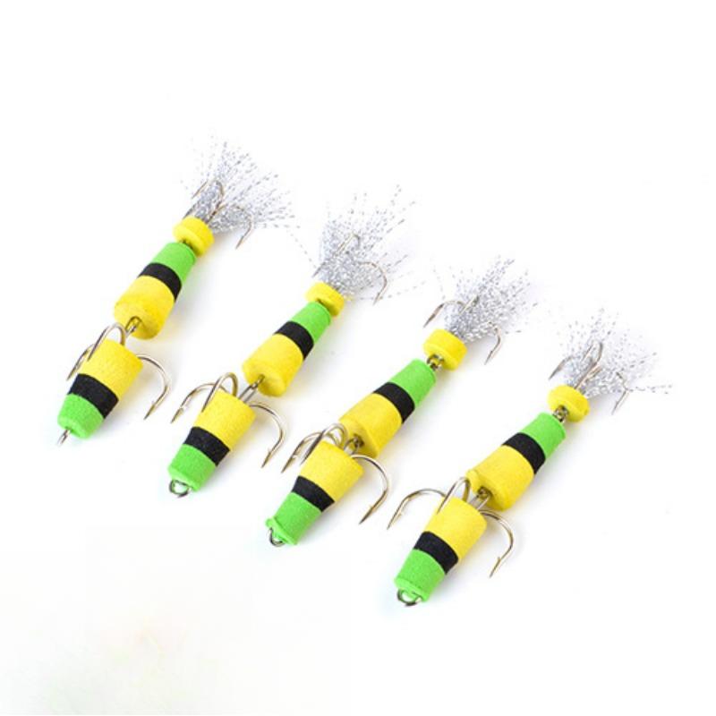Foam Bait Triple Anchor Hook False Worm Bait Stringer Hook Floating Lure 4pcs