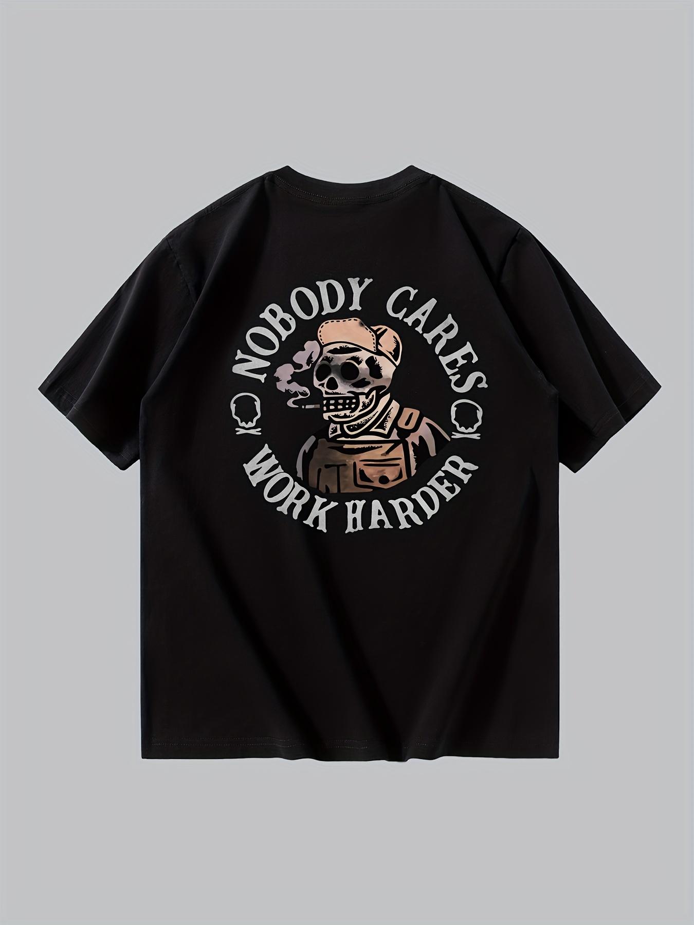 

2025 New Men s NOBODY CARES WORK HARDER Skull Pattern T-shirts Summer Casual Comfortable Loose Fit Versatile Breathable Tops 4XL