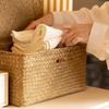 POPETPOP Suit Rattan Storage Basket with Lid, Seagrass Storage Basket, Rectangular Storage Basket, Bathroom Towel Basket, 26x16x10cm