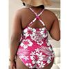 Women's Plus Size Two-Piece Swimsuit, Floral Print, Conservative Style, Cross-Back Tankini Set, Summer Beachwear