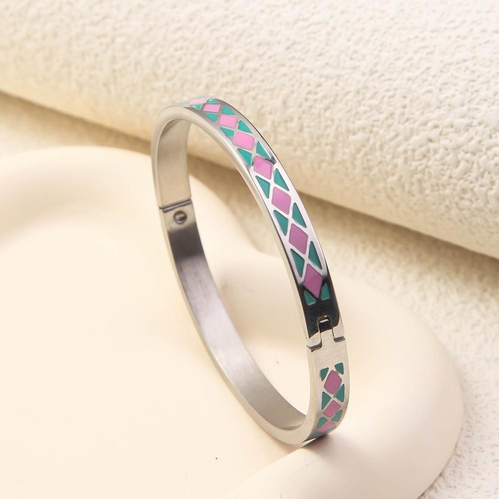 Hot Selling Stainless Steel Enamel Painted Bracelet 18K Gold Plated Women's Vintage Personalized Drip Oil Bangle for Women Gifts