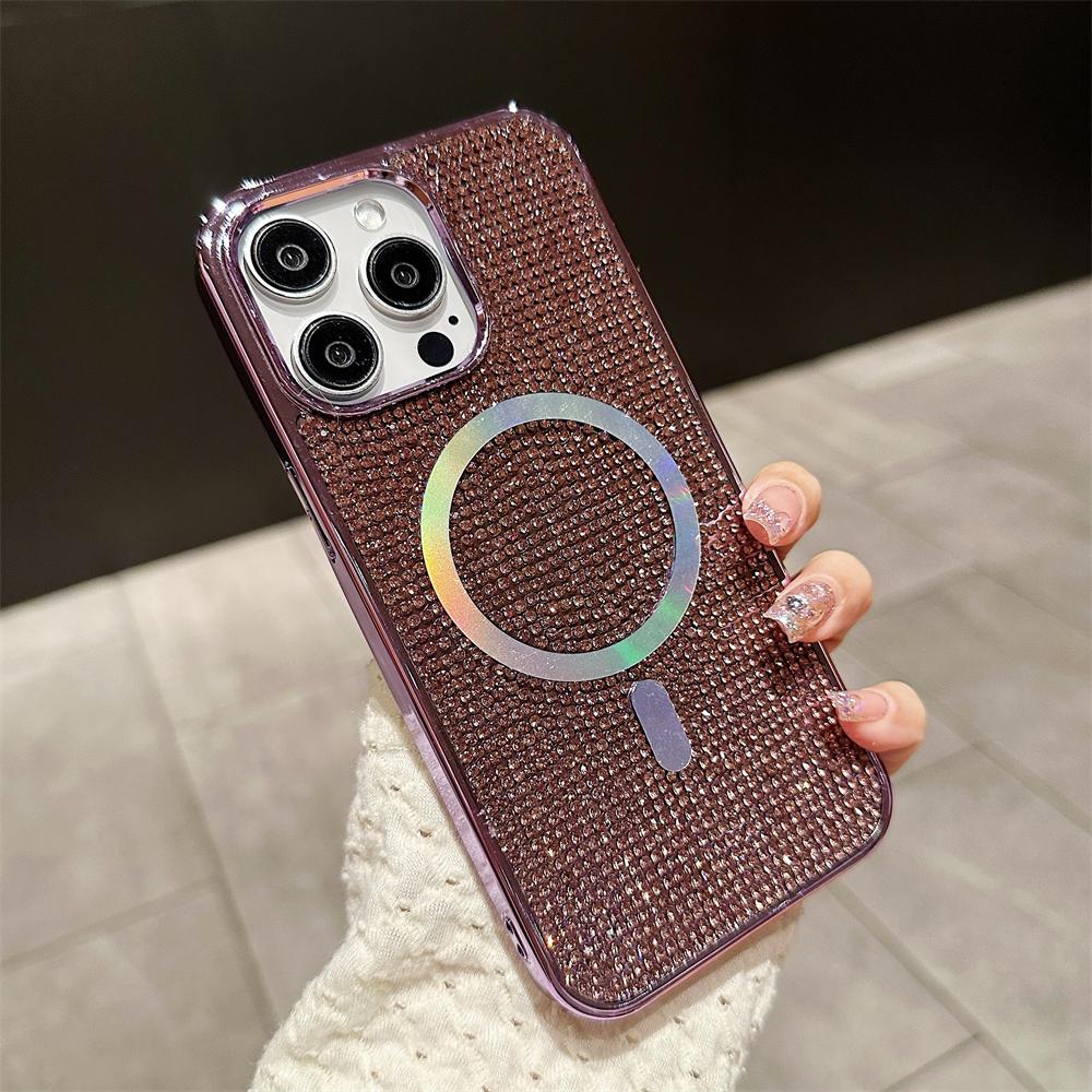 Luxury Laser Diamond Magnetic Case for IPhone 15 Pro Max 11 12 13 14 Plus for Magsafe Wireless Charging Plating Glitter Cover