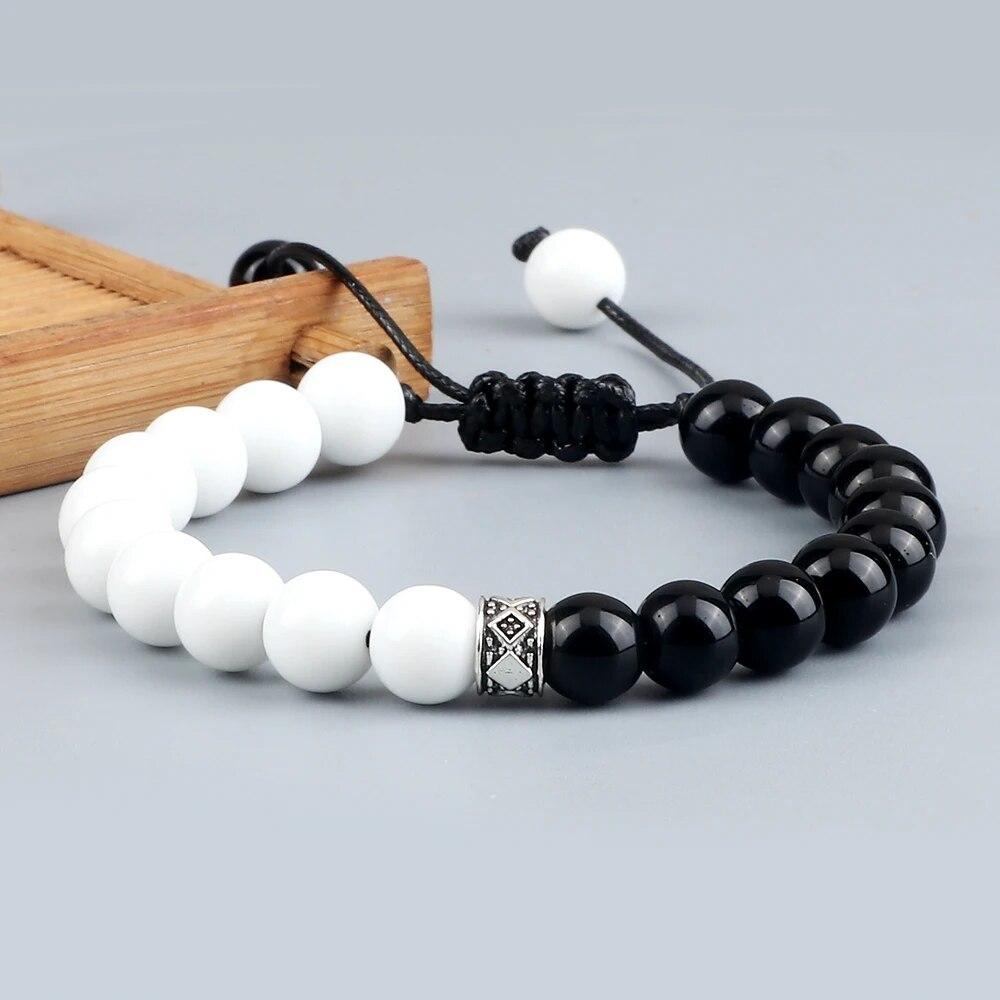 Trendy White Men Beads Bracelet Handmade Natural Tiger Eye Lava Stone Onyx Strand Adjustable Bracelets Women Yoga Energy Jewelry