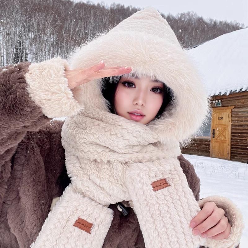 

Зимняя теплая шапка-медведь, перчатки, шарф, плюшевая шапка, корейский стиль, женская, корейская, универсальная, для улицы, для велоспорта, зимняя шапка Adjustable