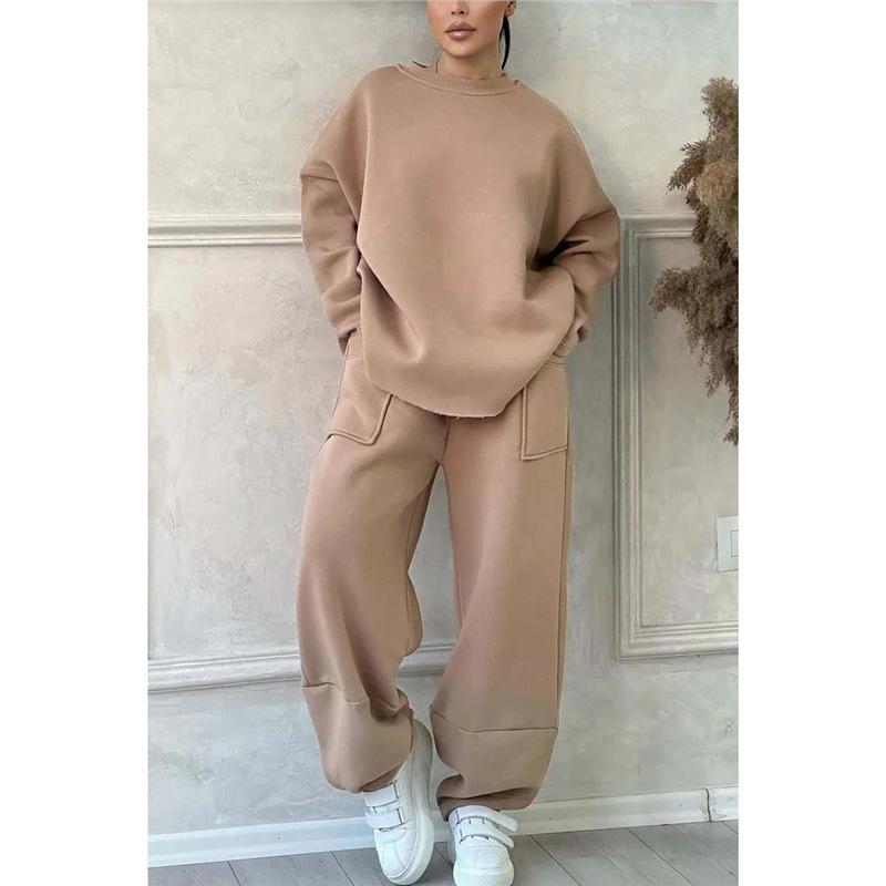 Women's Loose Fit Tracksuit Long Sleeve Sweatshirt High Waist Wide Leg Pants