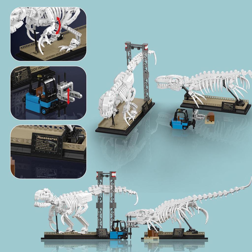 Yuxing King Dinosaur Fossil Model: Mosasaurus & Velociraptor Building Blocks for Kids.