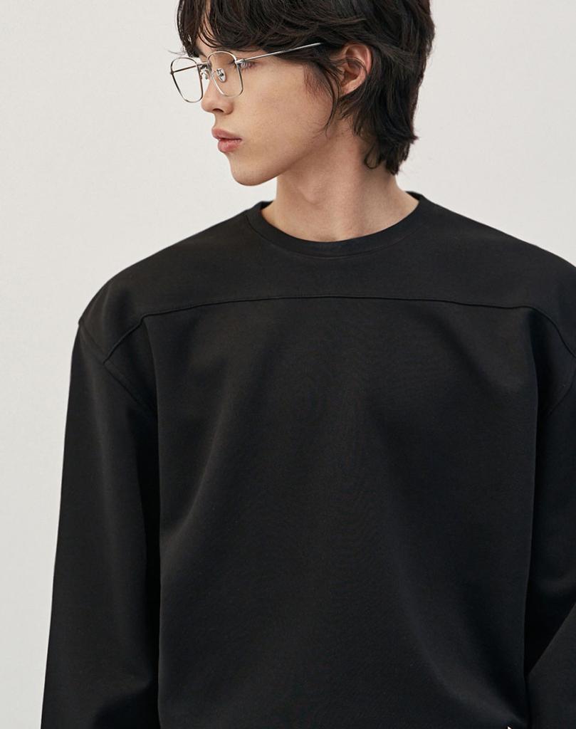 WORK ON BODY OFF [Shoulder +3Cm] Wide Oversized Long Sleeve T-Shirt [Black]