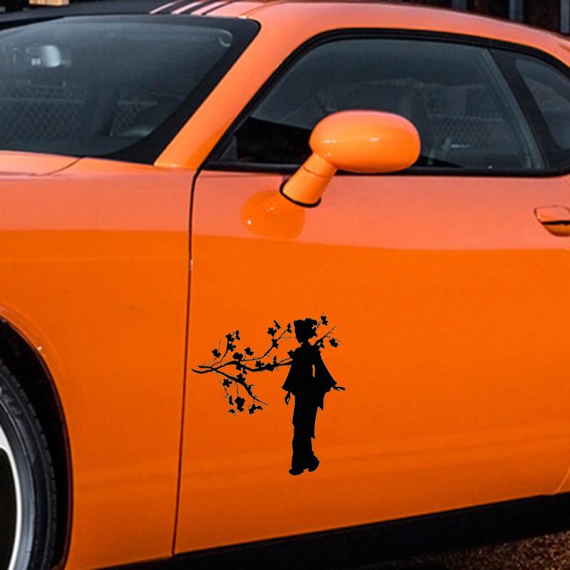 LYKX Geisha Japanese Girl Sakura Tree Branch Japan Car Sticker Automobiles Motorcycles Exterior Accessories Vinyl Decals