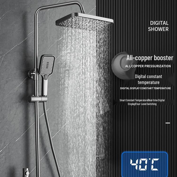 Intelligent All-Copper Digital Display Shower Set with Adjustable Temperature and Pressure for Home Use