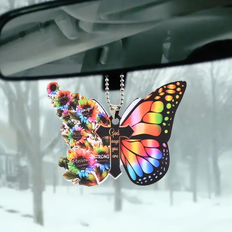 Ornement De Voiture Papillon à Suspendre, Breloques élégantes En Forme De Papillon Pour Rétroviseur De Voiture, Accessoires D'intérieur Esthétiques Pour Femmes (argenté