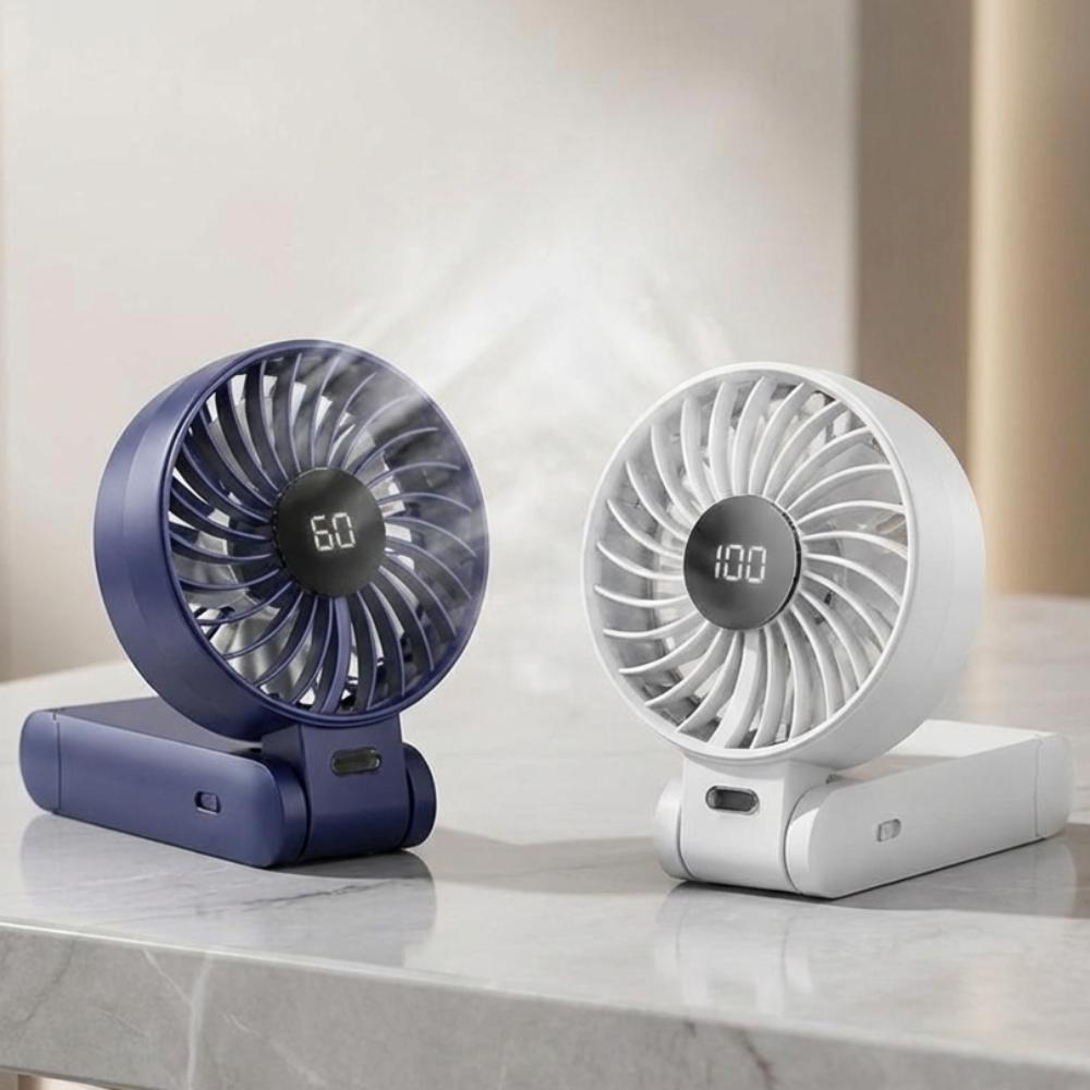 Ultra Silent Handheld Usb Fan 5 Speed Digital Display Mini Portable Fan Rechargeable Battery Neck Hanging Fan Home Use Small Fan