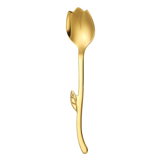 Kitchen Dining Accessory Tulip Shaped Stainless Steel Spoon, Long Handle Coffee Ice Cream Dishwasher Safe Spoon Dessert Serving with Hanging