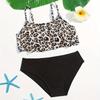 2024 Leopard Print Ruffle Children's High Waist Swimsuit Set