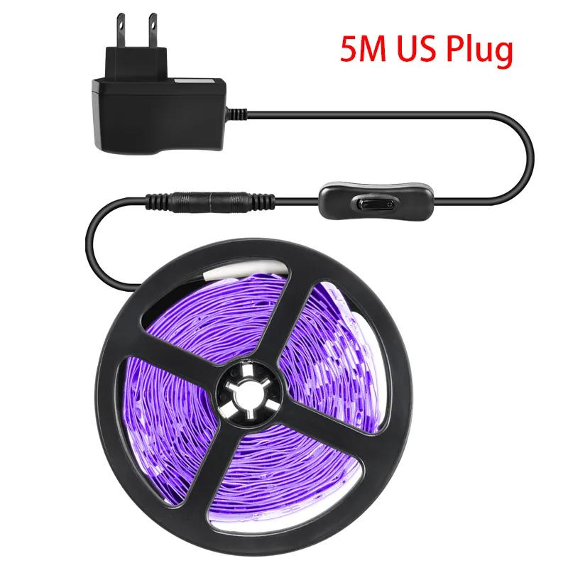 5M UV LED Strip Light 300LEDs DC 12V Sterilization Strip Lights Flexible Ultraviolet Tape Lamp For Bedroom Kitchen Decoration