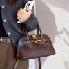 Womens Large Capacity Shell Crossbody Bag Top-Grain Leather Handbag Vintage Style Daily Use Shoulder
