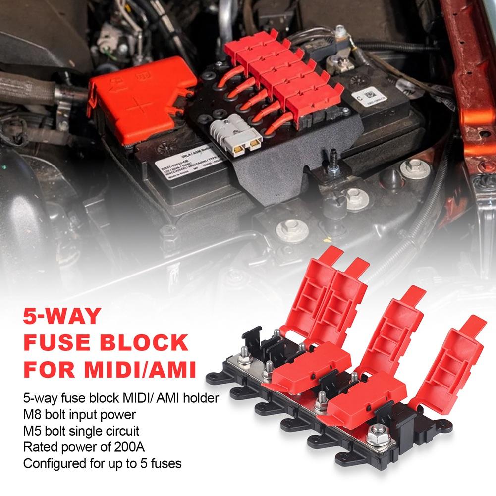 A03Z-5 Way Car Midi Fuse Box Block Holder 200A Multi-Pole Fuse Block For RV Car Boat Bus