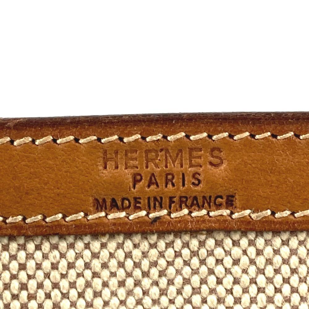 HERMES vintage flap tote bag, handbag Shoulder Bag Leather/Canvas Beige/Brown