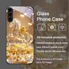 Luxury Crystal Golden Horse Pattern Tempered Glass Phone Case for Samsung Galaxy S25 Ultra S24 S23 Plus S22 S21 S20 FE M55 Cover