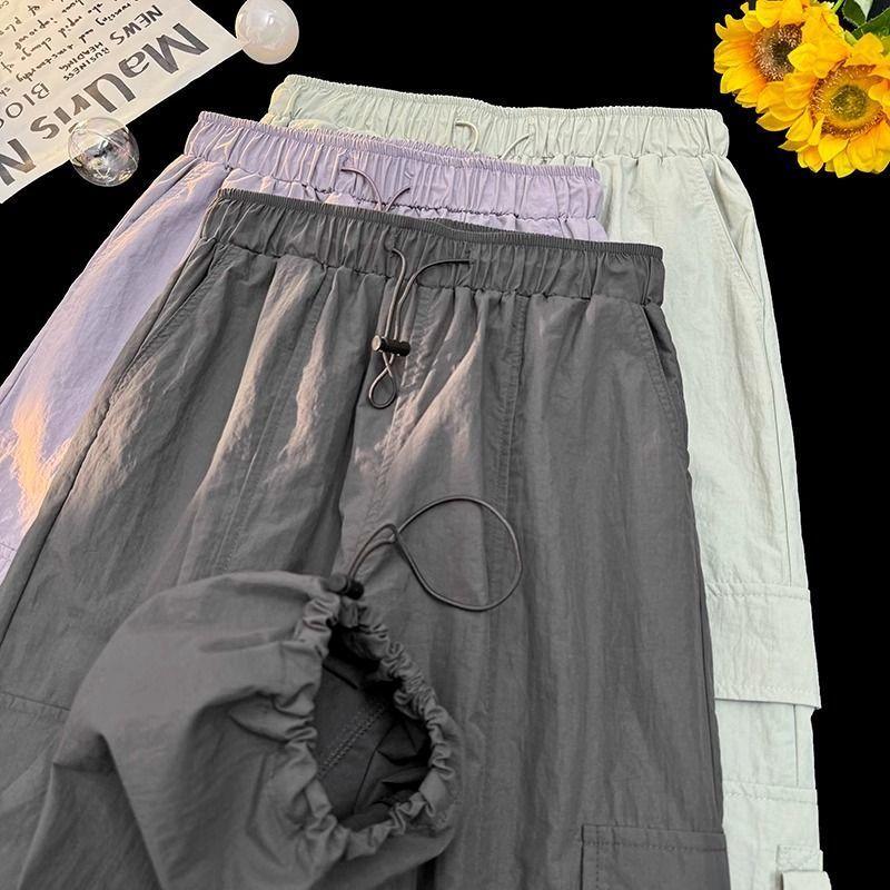 AmericanStyle Summer Thin Cargo Pants for Women  HighWaist Drawstring AnkleCropped Loose Casual WideLeg Trousers for Commuting and Sports