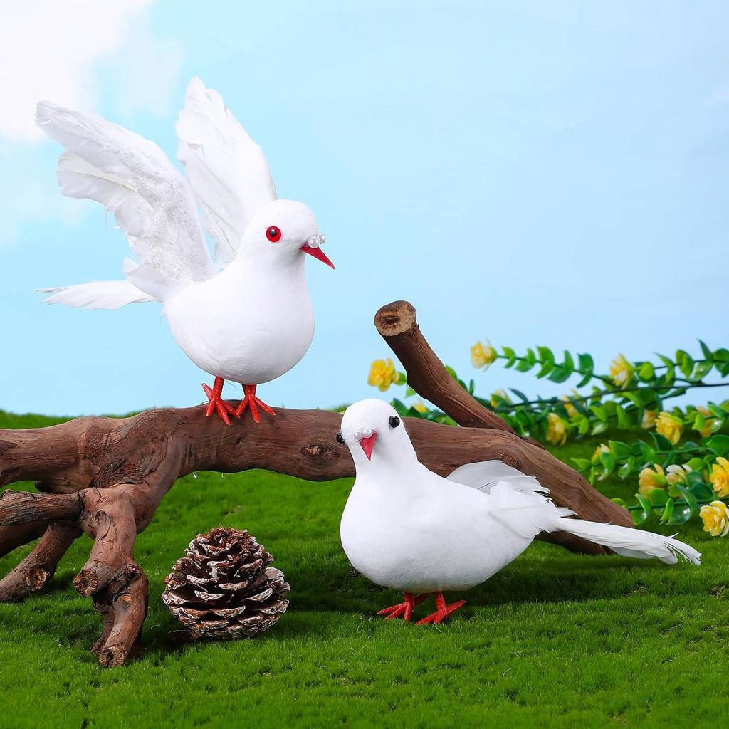 Milisten 2pcs Artificial Feathered Pigeon Birds Fake Doves Artificial Craft Foam Birds for Home Garden Wedding Decorations