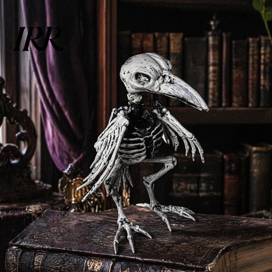 Detailed Bone Texture Ornaments Halloween Animal Skeleton Figurine, Realistic Crow Rat Scorpion Props for Haunted Durable Plastic Skull Set