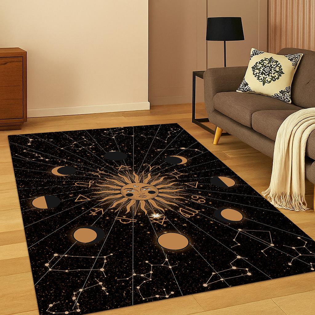 Gothic Witchcraft Sun Moon Mandala Tarot Carpet Rug Mat for Living Room Sofa Home Bedroom Doormat Decor,Kid Non-slip Area Rug